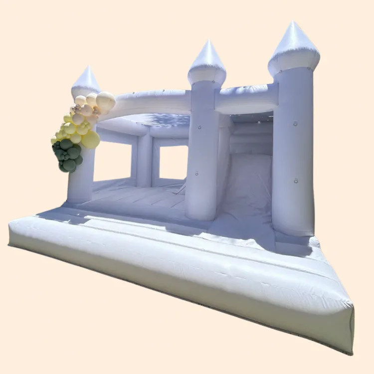White bounce house with slide