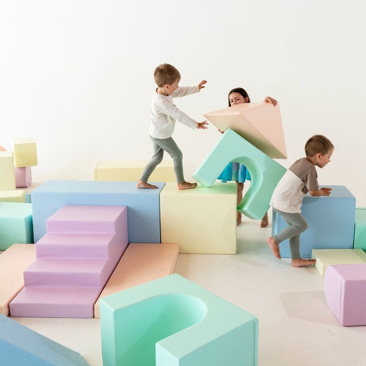 Pastel soft play foam blocks and shapes for toddler sensory play and birthday parties
