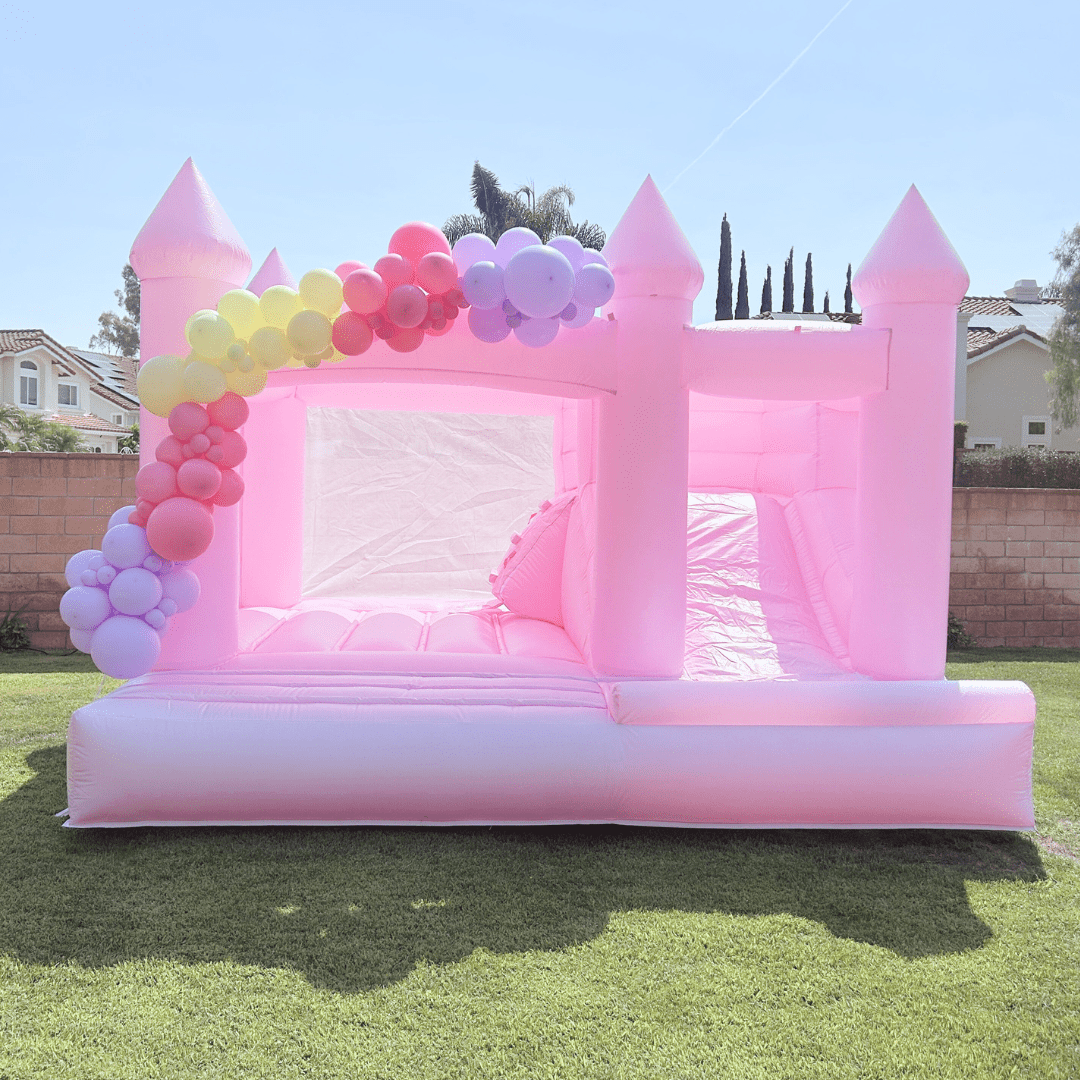 Luxury pink bounce house with slide rental in Riverside CA
